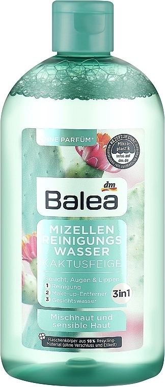 Balea Мицеллярная очищающая вода 3в1 для комбинированой и чувствительной кожи Opuntia Micellar Cleansing Water - фото N1