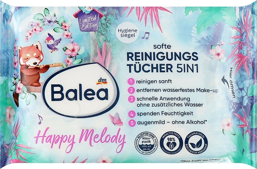 Balea Очищающие салфетки для снятия макияжа Happy Melody Soften Wet Wipes - фото N1