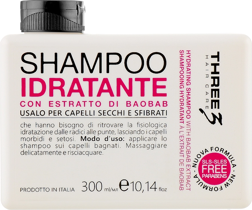 Faipa Roma Увлажняющий шампунь с экстрактом баобаба Three Hair Care Idratante Shampoo - фото N1