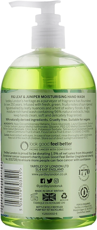 Yardley Засіб для миття рук "Fig Leaf & Juniper" Fig Leaf & Juniper Moisturising Hand Wash - фото N2