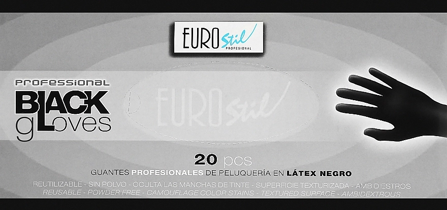 Eurostil Рукавички одноразові, чорні, латексні, без пудри, розмір S, 20 шт. - фото N1