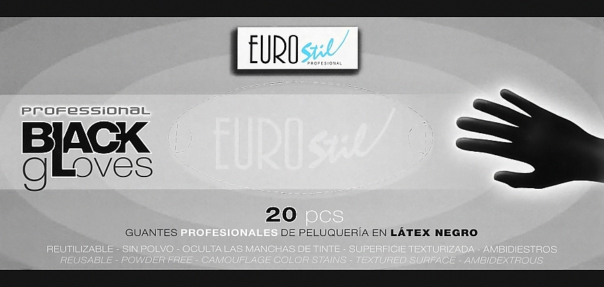 Eurostil Рукавички одноразові, чорні, латексні, без пудри, розмір M, 20 шт. - фото N1