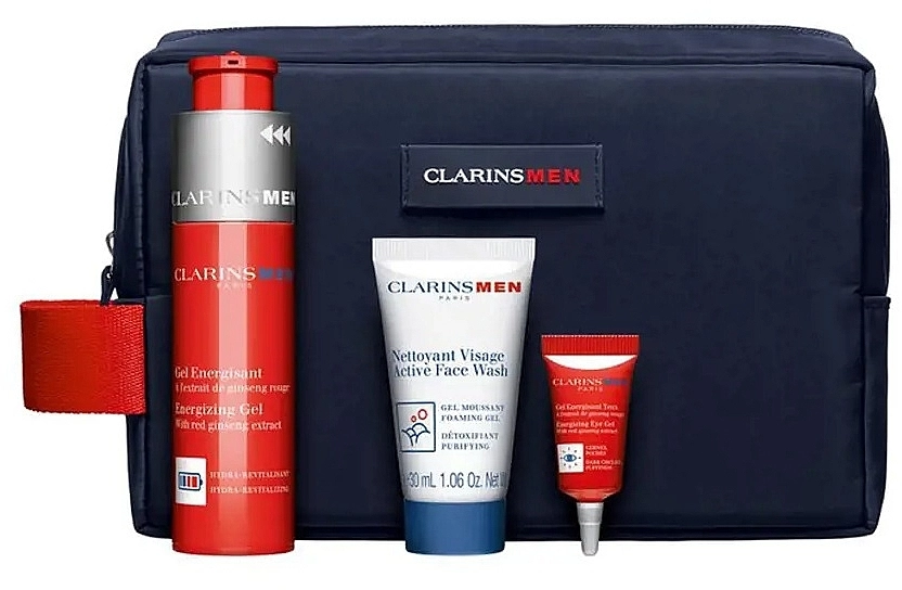 Clarins Набор Men Energizing Essentials (f/gel/50ml + eye/gel/3ml + f/wash/30ml + ser/sample/0.9ml + bag) - фото N2