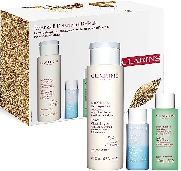 Clarins Набор Essenziali Detersione Delicata (cl/milk/200ml + rem/30ml + f/lot/50ml) - фото N1