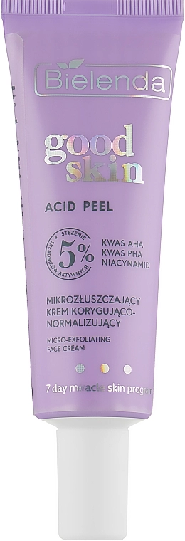 Коригуючий та нормалізуючий мікровідлущувальний крем для обличчя - Bielenda Good Skin Acid Peel Micro-Exfoliating Face Cream, 50ml - фото N1
