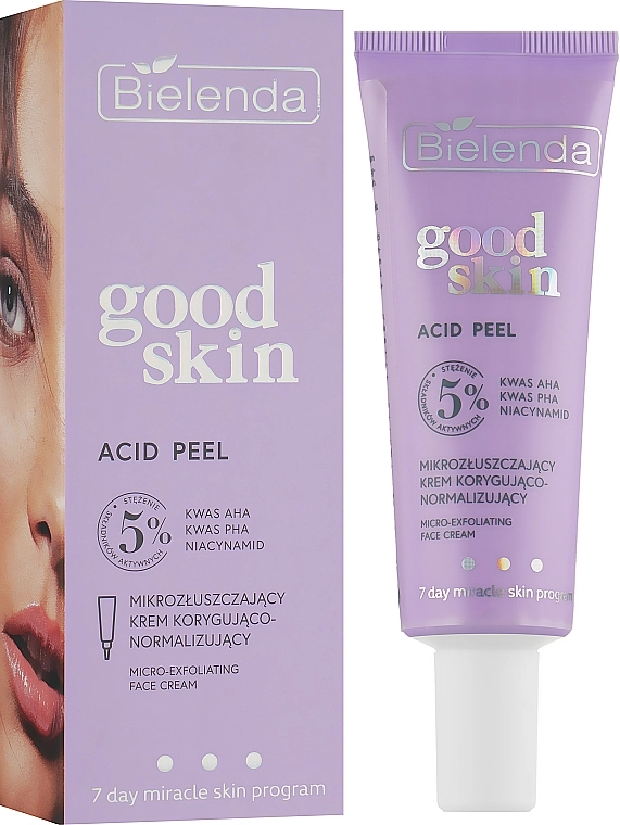 Коригуючий та нормалізуючий мікровідлущувальний крем для обличчя - Bielenda Good Skin Acid Peel Micro-Exfoliating Face Cream, 50ml - фото N2