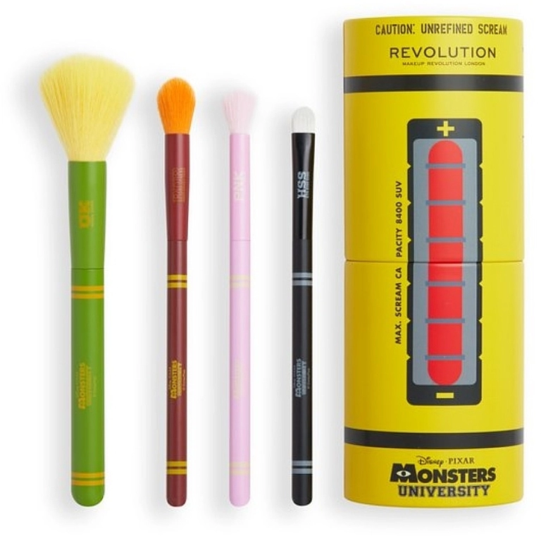 Makeup Revolution Набір пензлів для макіяжу, 4 шт. + футляр x Monsters University Scare Can Brush Set - фото N2
