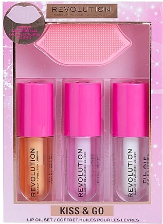 Makeup Revolution Kiss & Go Glaze Lip Care Gift Set (lip/gloss/3x4.5ml + acc/1pc) Набор - фото N1