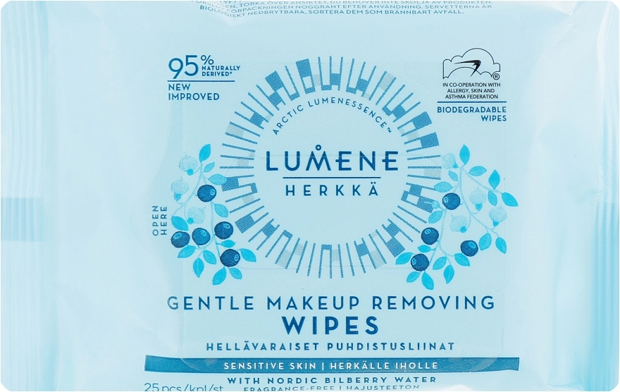 Lumene Серветки для делікатного зняття макіяжу 3 в 1 Herkka Gentle Makeup Removing Wipes - фото N1