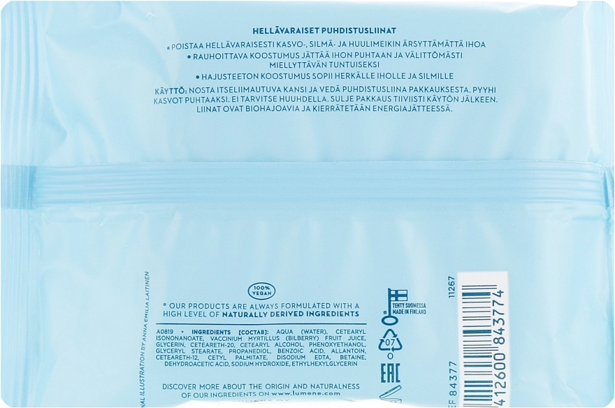 Lumene Серветки для делікатного зняття макіяжу 3 в 1 Herkka Gentle Makeup Removing Wipes - фото N2