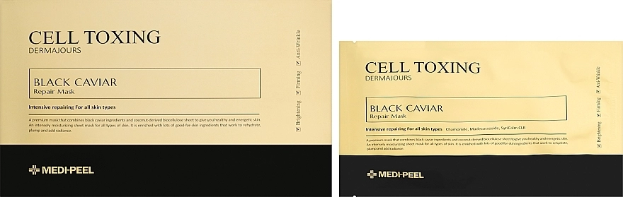 Восстанавливающая тканевая маска для лица с экстрактом черной икры - Medi peel Cell Toxing Black Caviar Dermajours Repair Mask, 30 мл, 5 шт - фото N1