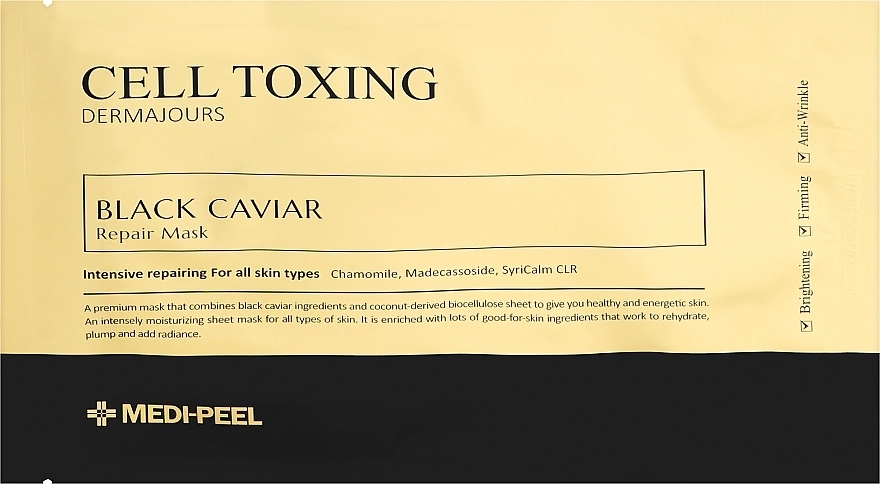 Восстанавливающая тканевая маска для лица с экстрактом черной икры - Medi peel Cell Toxing Black Caviar Dermajours Repair Mask, 30 мл, 5 шт - фото N2