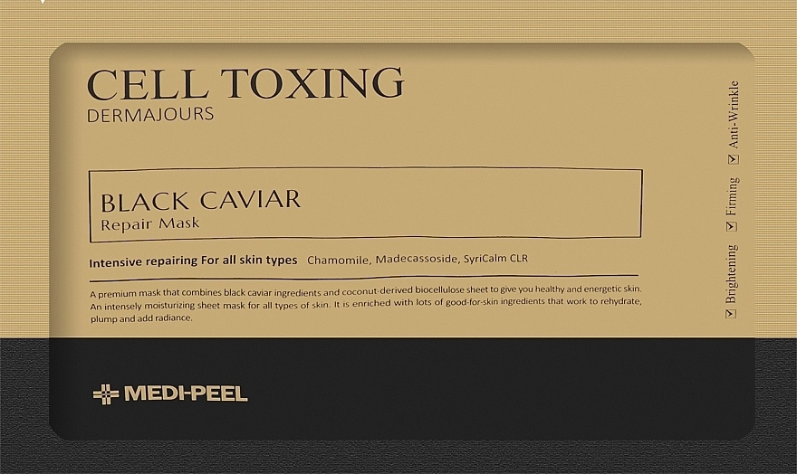 Відновлювальна тканинна маска для обличчя з екстрактом чорної ікри - Medi peel Cell Toxing Black Caviar Dermajours Repair Mask, 30 мл, 1 шт - фото N1