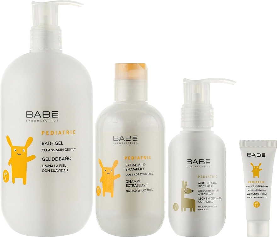 BABE Laboratorios Набор "Гигиена и уход" для детей (shm/200ml + sh/gel/500ml + b/milk/100ml + gel/mini/5ml + bag/1pc) - фото N2