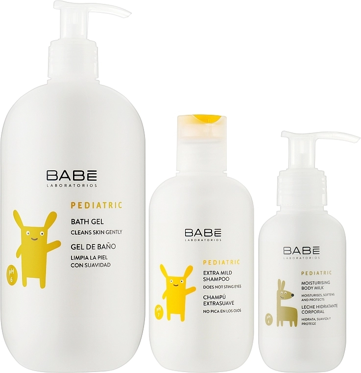 BABE Laboratorios Набор "Гигиена и уход" для детей (shm/200ml + sh/gel/500ml + b/milk/100ml + bag/1pc) - фото N2