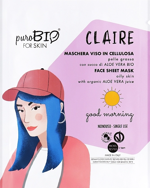 PuroBio Cosmetics Тканевая маска для лица для жирной кожи "Доброе утро!" Claire Face Sheet Mask For Oily Skin Good Morning - фото N1