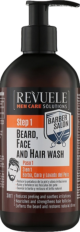 Revuele Гель для мытья волос, лица и тела Men Care Barber Salon 3in1 Beard, Face & Hair Wash - фото N1