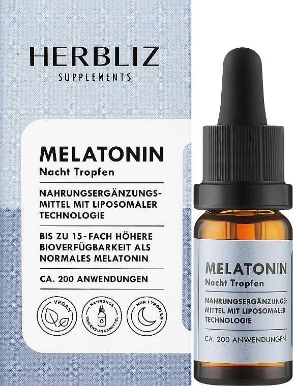 Средство для улучшения сна в каплях "Мелатонин" - Herbliz CBD Melatonin Sleep Drops, 10 мл - фото N2