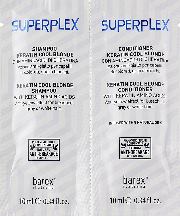 Barex Italiana Набор ""Холодный блонд" SuperPlex (пробник) (sch/10ml + cond/10ml) - фото N1
