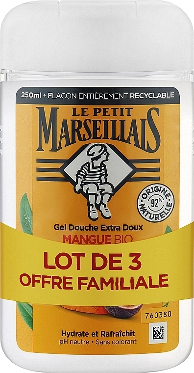 Le Petit Marseillais Набір гелей для душу Біо "Манго та маракуйя" (sh/gel/3x250ml) - фото N1