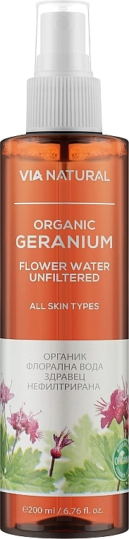 BioFresh Гідролат герані Via Natural Organic Geranium Flower Water Unfiltered - фото N1