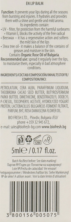 BioFresh Бальзам для губ c пробиотиком и органическим розовым маслом Yoghurt & Organic Rose Oil Lip Balm - фото N3