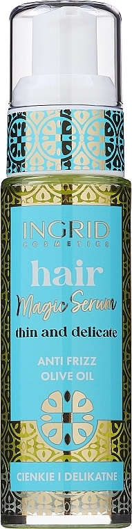 Ingrid Cosmetics Сыворотка для блеска и легкого расчесывания волос с маслом оливки Vegan Hair Serum Olive Oil Anti Frizz - фото N3