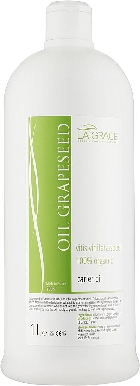 Легка масажна олія виноградних кісточок - La Grace Grapeseed Oil Light, 1000 мл - фото N1