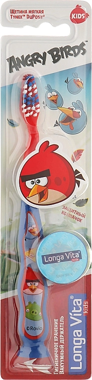 Longa Vita Зубна щітка "Angry Birds" з ковпачком, синя - фото N1