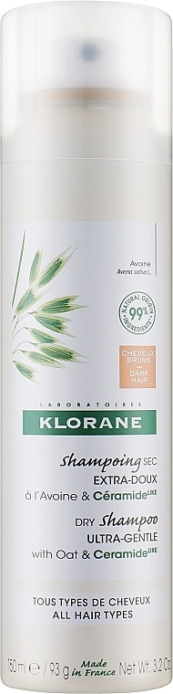Klorane Сухий шампунь з вівсянкою та керамідами для темного волосся Dry Shampoo Ultra-Gentle With Oat&Ceramide Dark Hair - фото N1