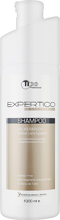 TICO Professional Безсульфатный шампунь для окрашенных волос Shampoo UV-Keraplex Active Care System, 1000ml - фото N1