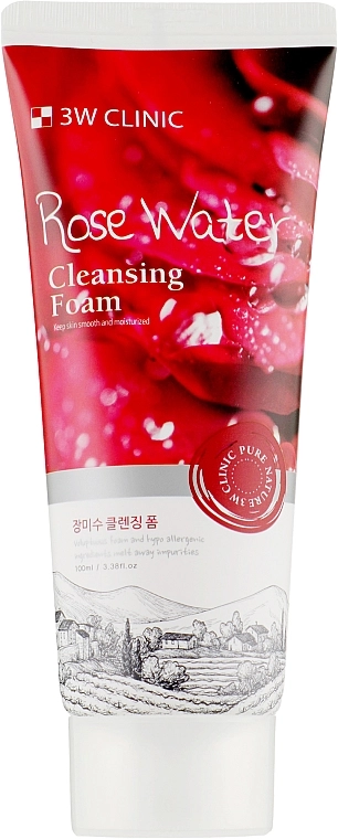 3W Clinic Очищувальна пінка для обличчя з трояндовою водою Rose Water Cleansing Foam - фото N1