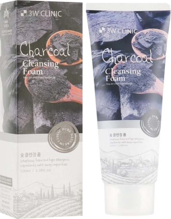 3W Clinic Глубоко очищающая пенка для сужения пор Charcoal Cleansing Foam - фото N1