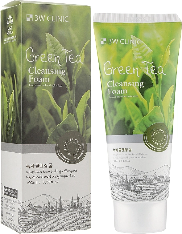 3W Clinic Пінка для вмивання з екстрактом зеленого чаю Green Tea Cleansing Foam - фото N2