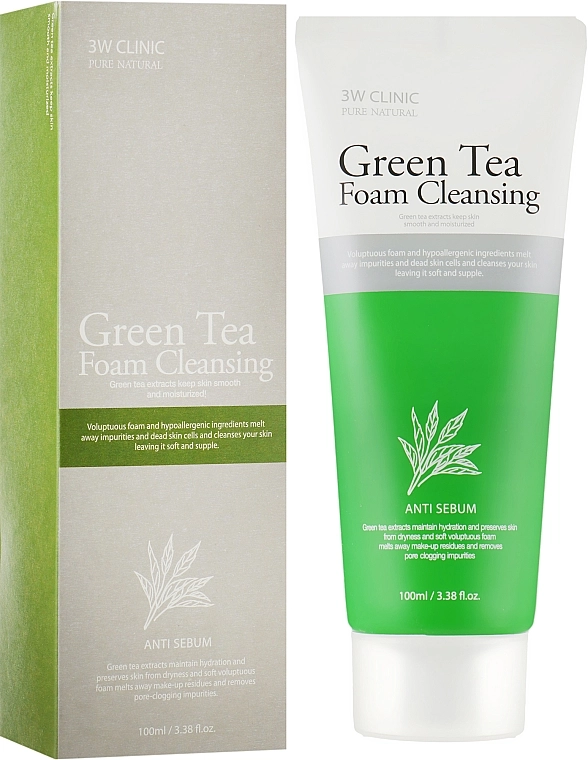 3W Clinic Tea Tree Face Cleansing Foam Green Tea Foam Cleansing - фото N1