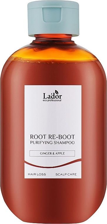 Шампунь проти випадіння волосся для чутливої шкіри голови, схильної до жирності - La'dor Root Re-Boot Purifying Shampoo Ginger & Apple, 300 мл - фото N1