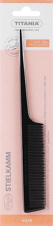 Titania Гребінець-планка з пластиковою ручкою 20,5 см, чорний - фото N1