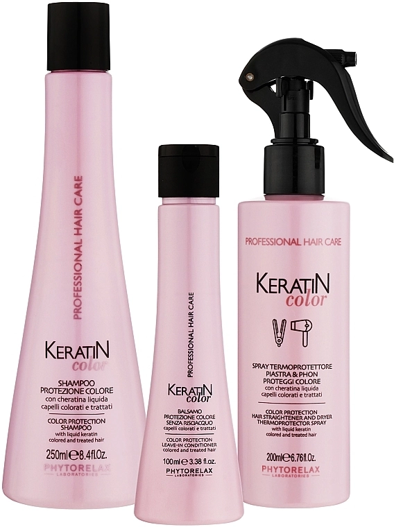 Phytorelax Laboratories Набір Keratin Color Intensive Hair Treatment Kit (shm/250ml + cond/100ml + h/spray/200ml) - фото N2