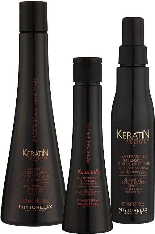 Phytorelax Laboratories Набір Keratin Repair Intensive Hair Treatment Kit (shm/250ml + h/milk/100ml + h/spray/150ml) - фото N2