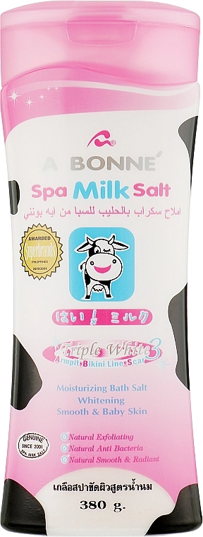 A Bonne Скраб-сіль для тіла з молочними протеїнами "Відбілювальний і зволожувальний" Spa Milk Salt Moisturizing Bath Salt Whitening Smooth & Baby Skin - фото N1