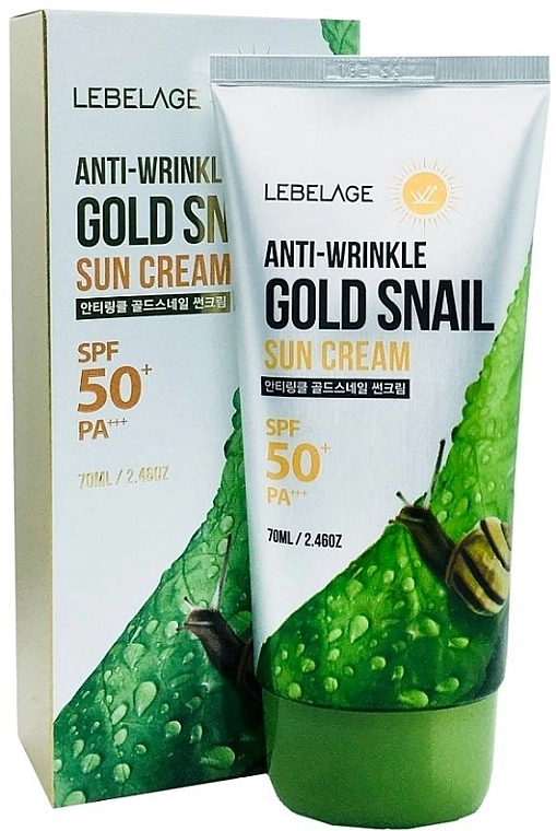 Сонцезахисний крем для обличчя з муцином равлика - Lebelage Anti-Wrinkle Gold Snail Sun Cream SPF50+/PA+++, 70 мл - фото N1