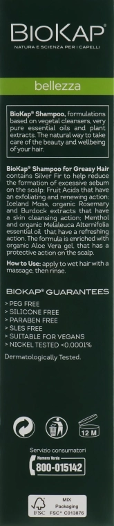 BiosLine Шампунь для жирных волос BioKap Shampoo For Oily Hair With Silver Fir And Rosemary - фото N2