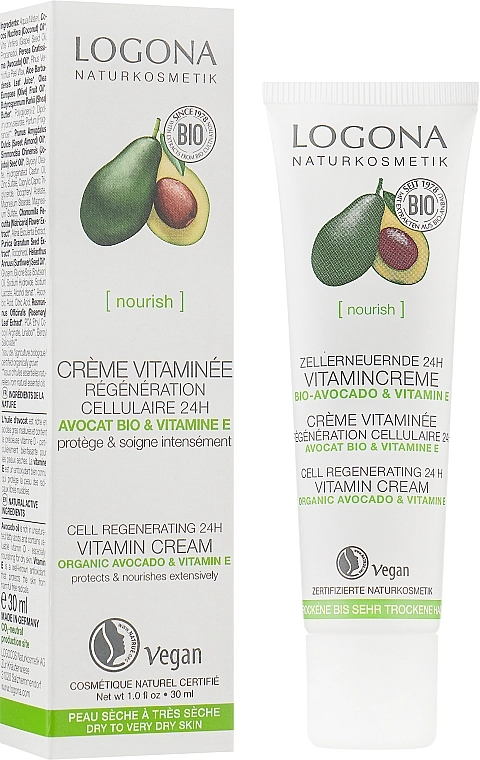 Logona Био-крем витаминный питательный "Интенсивная терапия" Facial Care Vitamin Cream Organic Avocado - фото N1