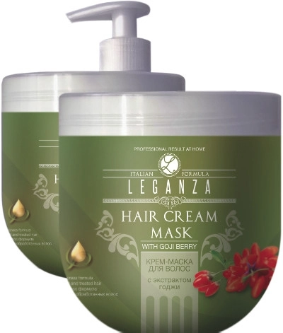 Leganza Крем-маска для волос с экстрактом годжи Cream Hair Mask With Extract Of Goji Berry (с дозатором) - фото N4