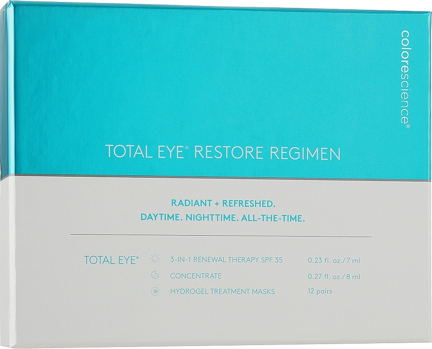 Colorescience Набір для корекції пігментних плям Total Eye Restore Regimen Kit (eye/cr/7ml+ concentrate/8ml + patches/12pcs.) - фото N1