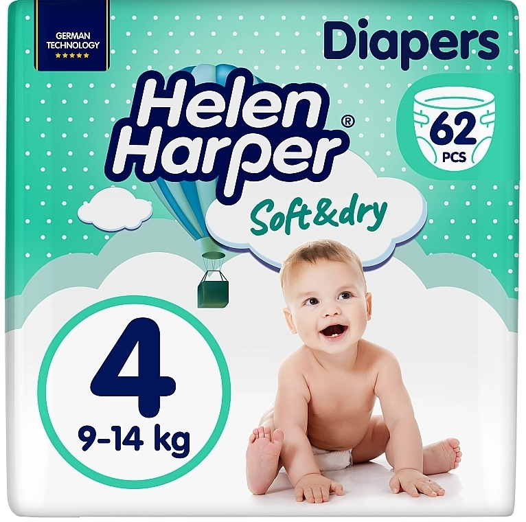 Helen Harper Підгузники дитячі Soft&Dry Maxi 4, 9-14 кг, 62 шт. - фото N1