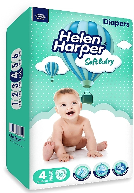 Helen Harper Підгузники дитячі Soft&Dry Maxi 4, 9-14 кг, 62 шт. - фото N2