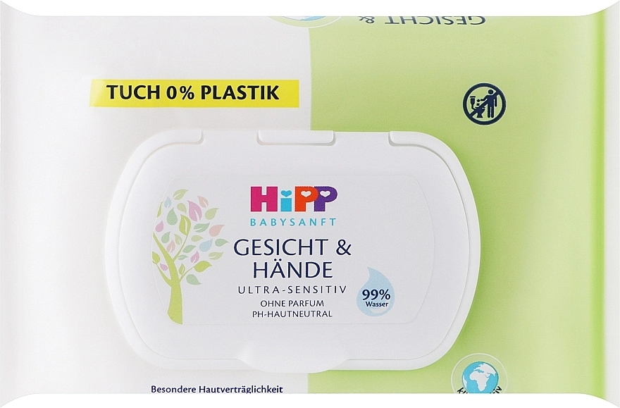 HIPP Вологі серветки для обличчя та рук, 20 шт. Babysanft Face & Hands Wipes Ultra Sensitive - фото N1