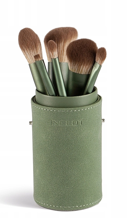 Inglot Набір пензлів для макіяжу, 6 шт., у зеленому футлярі-тубі Green Brush Tube MekeUp Set - фото N1