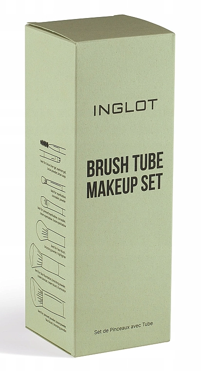 Inglot Набір пензлів для макіяжу, 6 шт., у зеленому футлярі-тубі Green Brush Tube MekeUp Set - фото N3